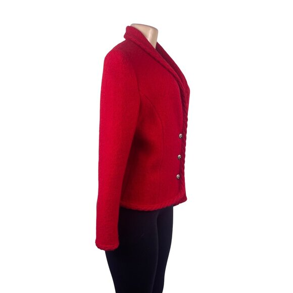 Talbots Womens Red Wool Blazer Textured Design Silver Buttons Size 4 - Picture 3 of 8